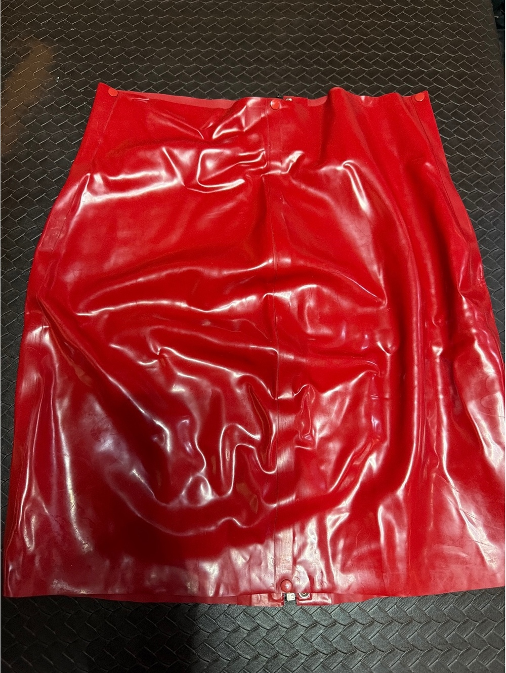 The Baroness Red Latex Mini Skirt with Front Zipper, Size Medium